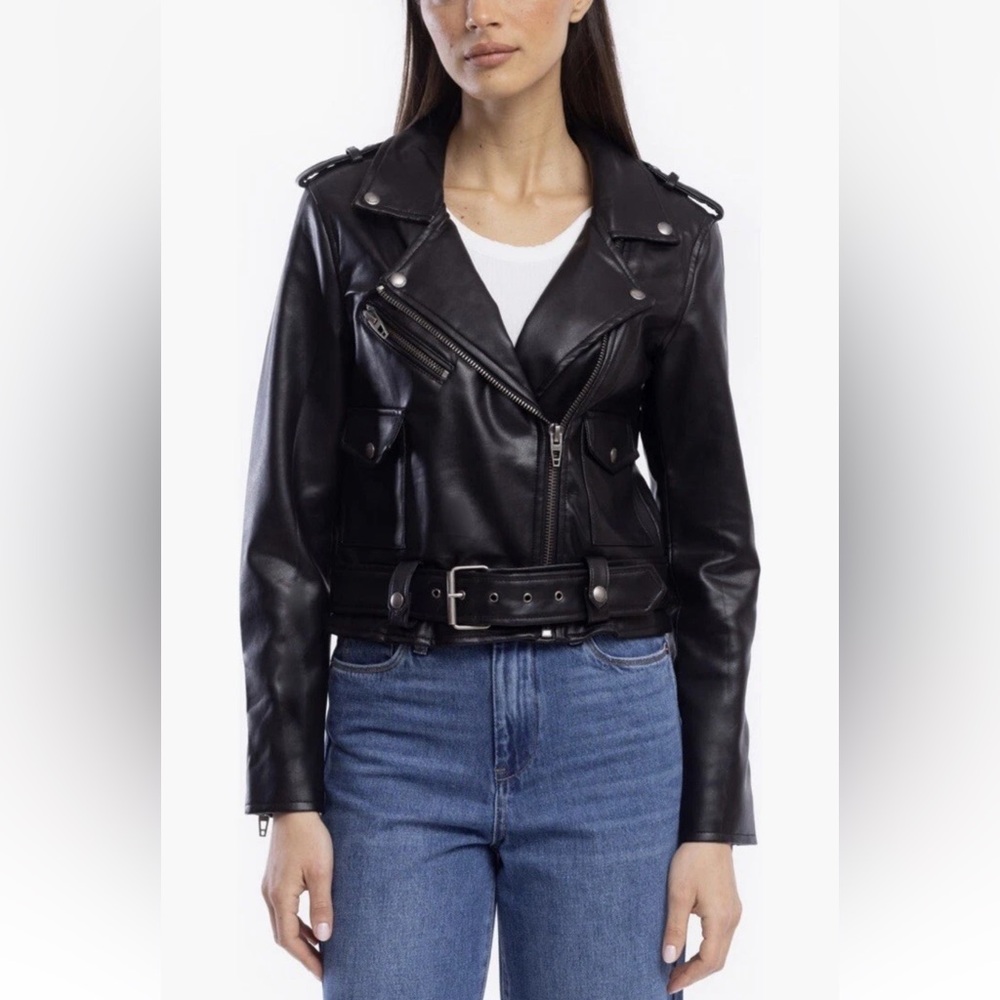 BLANKNYC Faux Leather Belted Moto Jacket